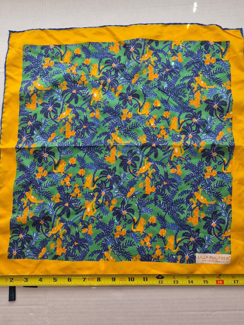 Lilly Pulitzer Silk Yellow Border Tropical Print Scarf